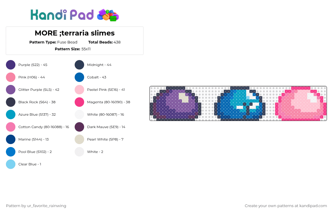 MORE ;terraria slimes - Fuse Bead Pattern by kyojuros_wifeyy on Kandi Pad - purple,pink