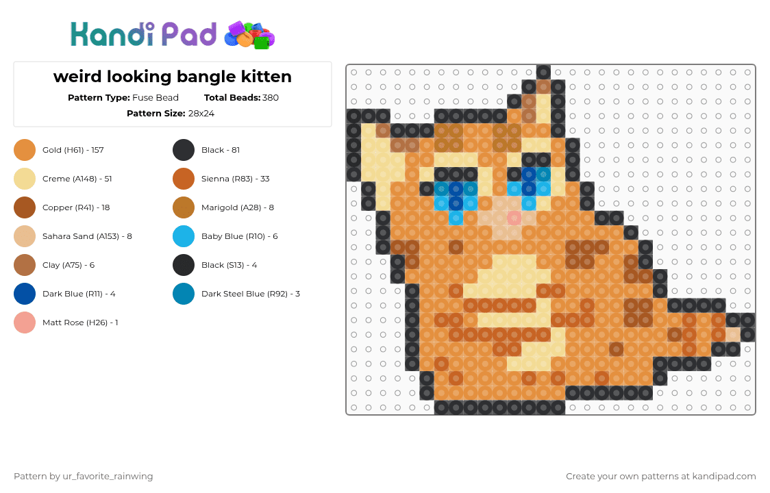 weird looking bangle kitten - Fuse Bead Pattern by kyojuros_wifeyy on Kandi Pad - yellow,orange