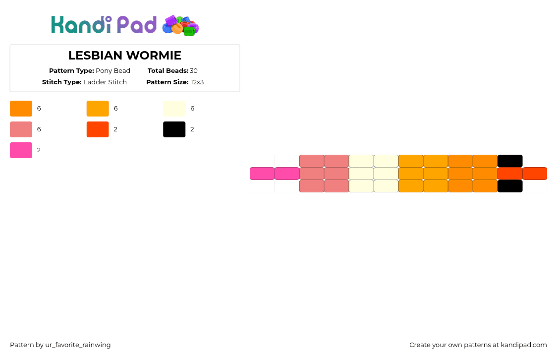 LESBIAN WORMIE - Pony Bead Pattern by kyojuros_wifeyy on Kandi Pad - red,orange
