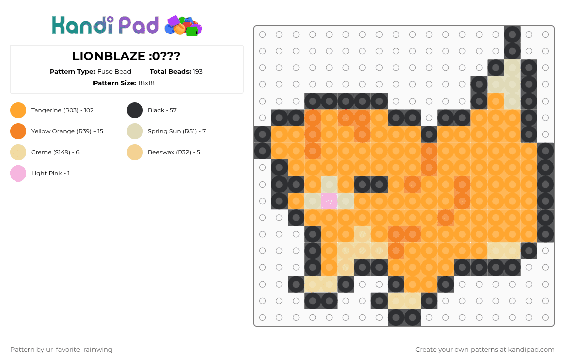 LIONBLAZE :0??? - Fuse Bead Pattern by kyojuros_wifeyy on Kandi Pad - orange