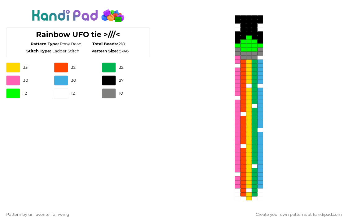 Rainbow UFO tie >/// - Pony Bead Pattern by kyojuros_wifeyy on Kandi Pad - green,red,light blue,colorful