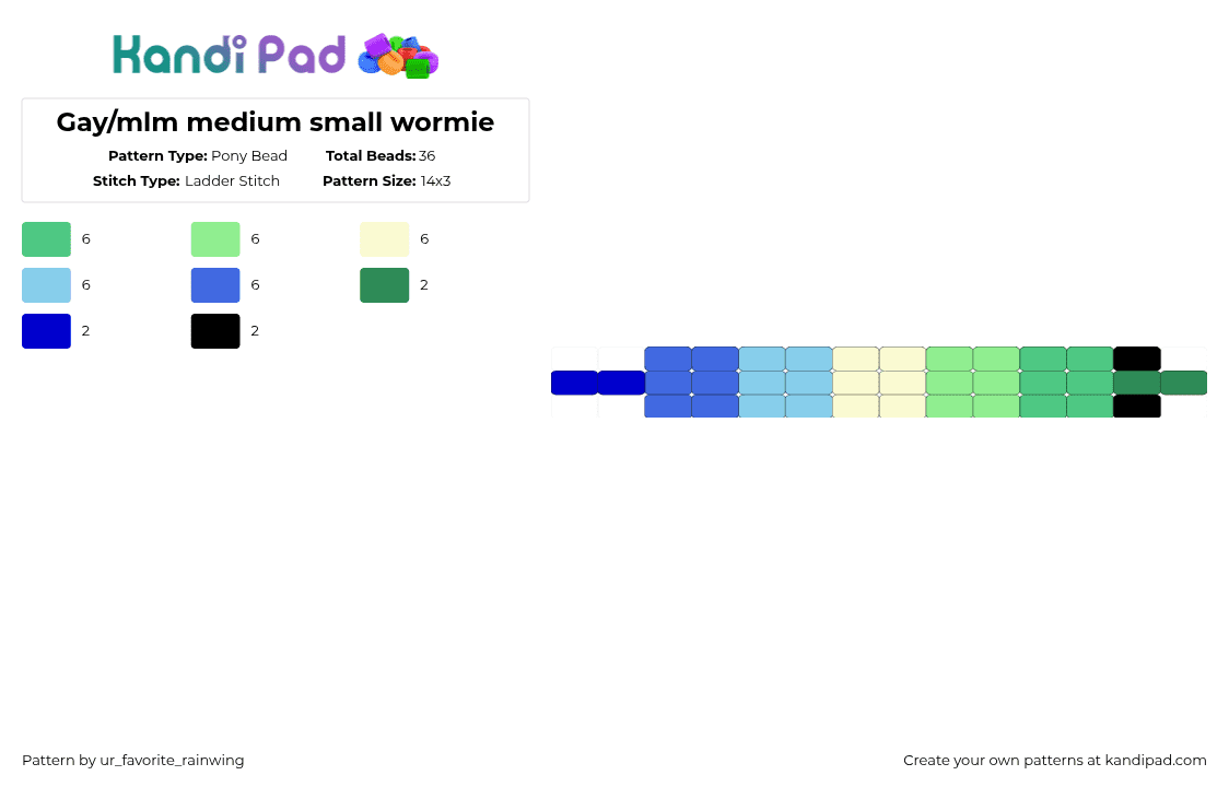 Gay/mlm medium small wormie - Pony Bead Pattern by kyojuros_wifeyy on Kandi Pad - teal,light blue,blue