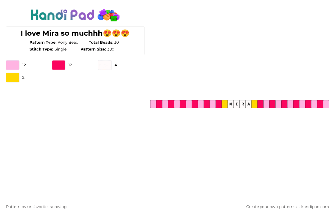 I love Mira so muchhh😍😍😍 - Pony Bead Pattern by kyojuros_wifeyy on Kandi Pad - pink,red