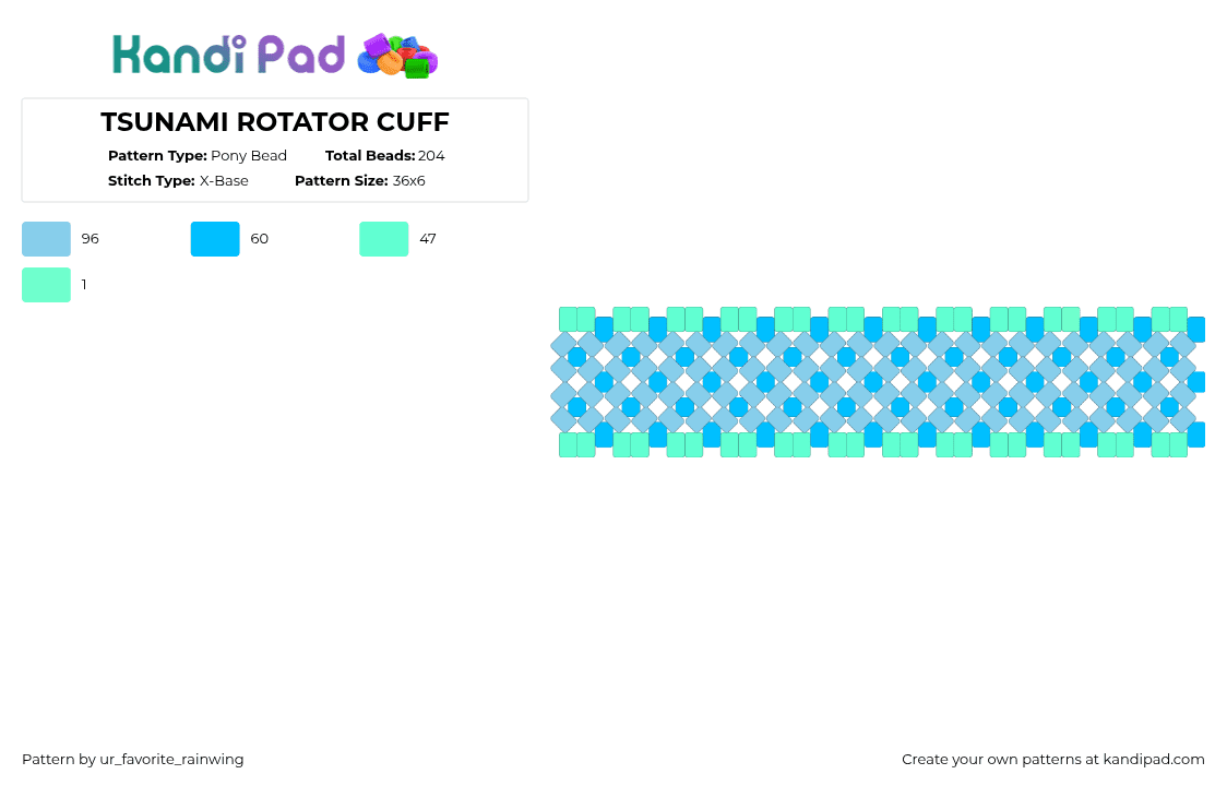 TSUNAMI ROTATOR CUFF - Pony Bead Pattern by kyojuros_wifeyy on Kandi Pad - tsunami,water,xbase,cuff,rotator cuff,light blue