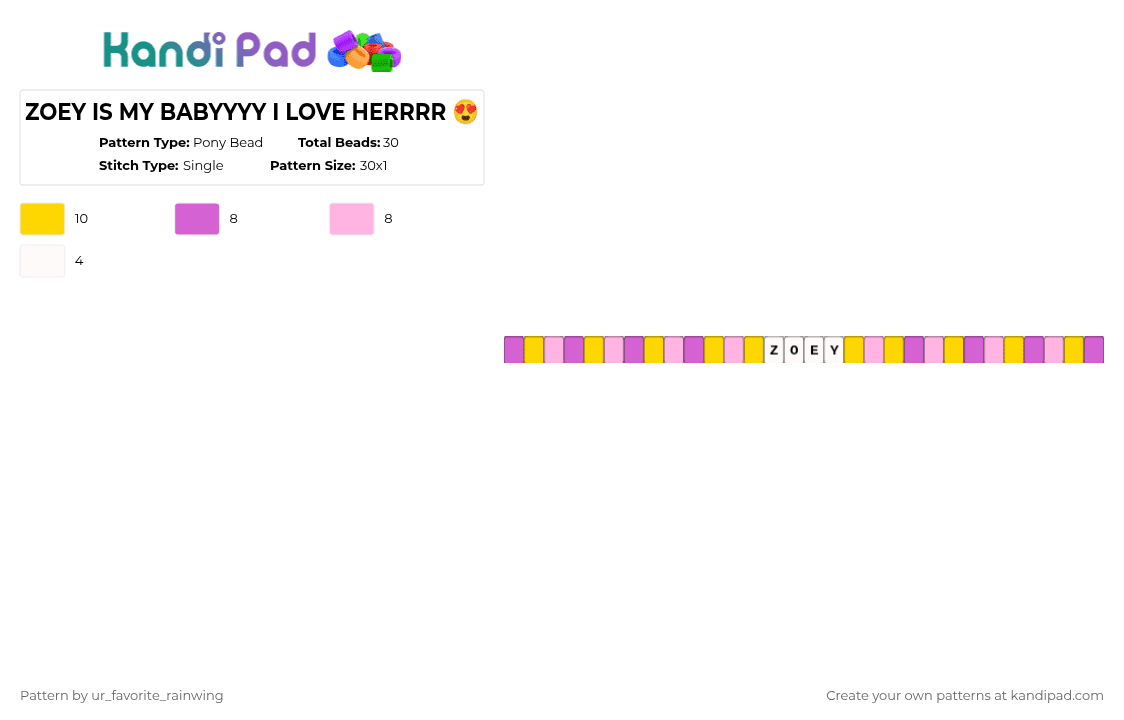 ZOEY IS MY BABYYYY I LOVE HERRRR 😍 - Pony Bead Pattern by kyojuros_wifeyy on Kandi Pad - pink,yellow