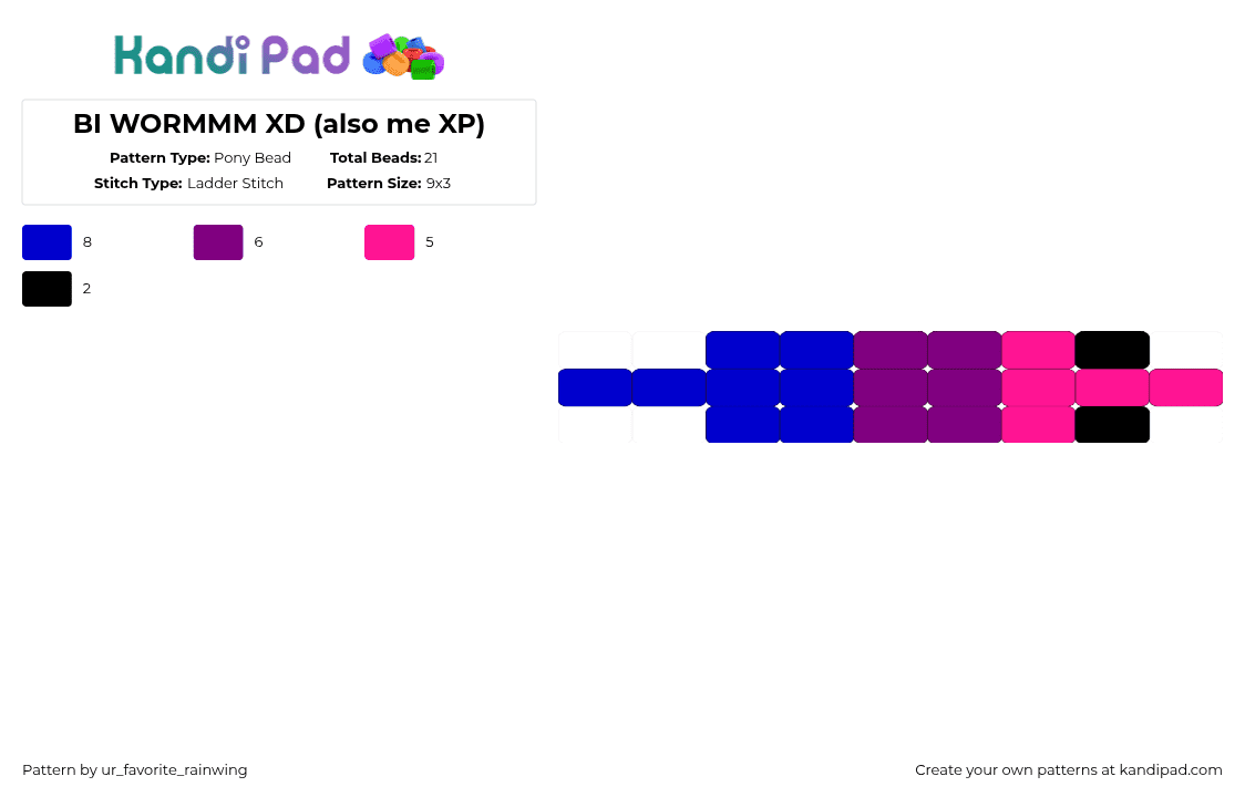 BI WORMMM XD (also me XP) - Pony Bead Pattern by kyojuros_wifeyy on Kandi Pad - pink,purple