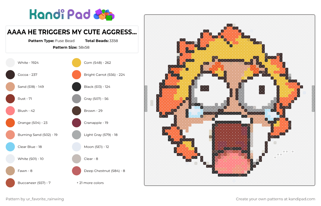 AAAA HE TRIGGERS MY CUTE AGGRESSION SB - Fuse Bead Pattern by kyojuros_wifeyy on Kandi Pad - white,brown,orange,yellow,red,colorful
