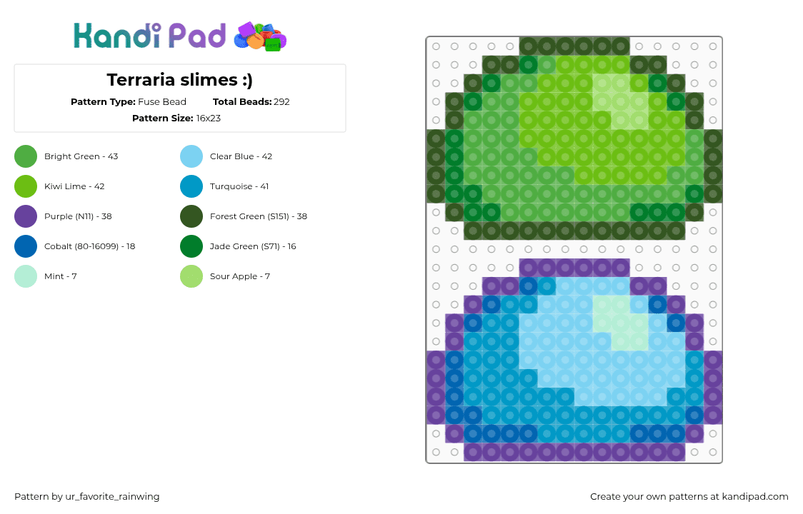 Terraria slimes :) - Fuse Bead Pattern by kyojuros_wifeyy on Kandi Pad - light blue,green