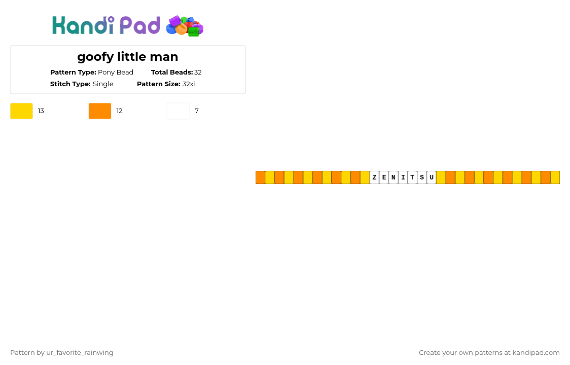 goofy little man - Pony Bead Pattern by kyojuros_wifeyy on Kandi Pad - orange,yellow