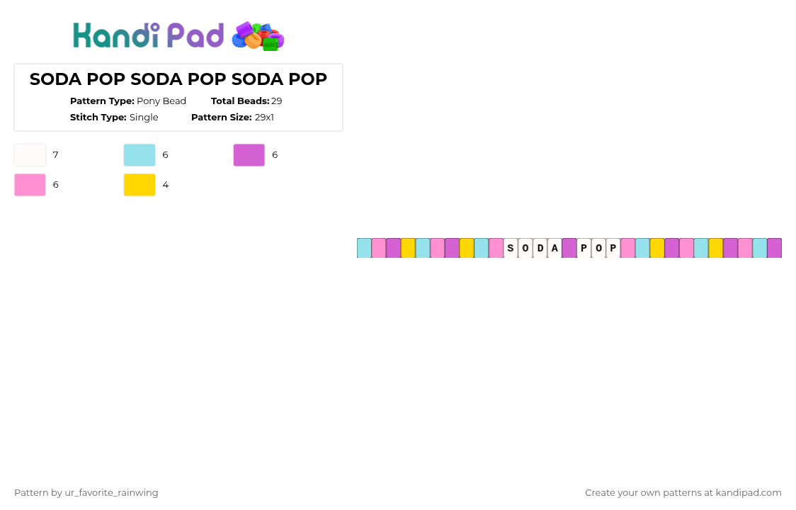 SODA POP SODA POP SODA POP - Pony Bead Pattern by kyojuros_wifeyy on Kandi Pad - pink