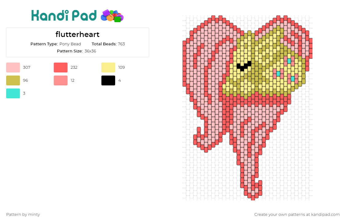 flutterheart - Pony Bead Pattern by minty on Kandi Pad - flutterheart,my little pony,magical,friendship,whimsy,enchanting,character,pink