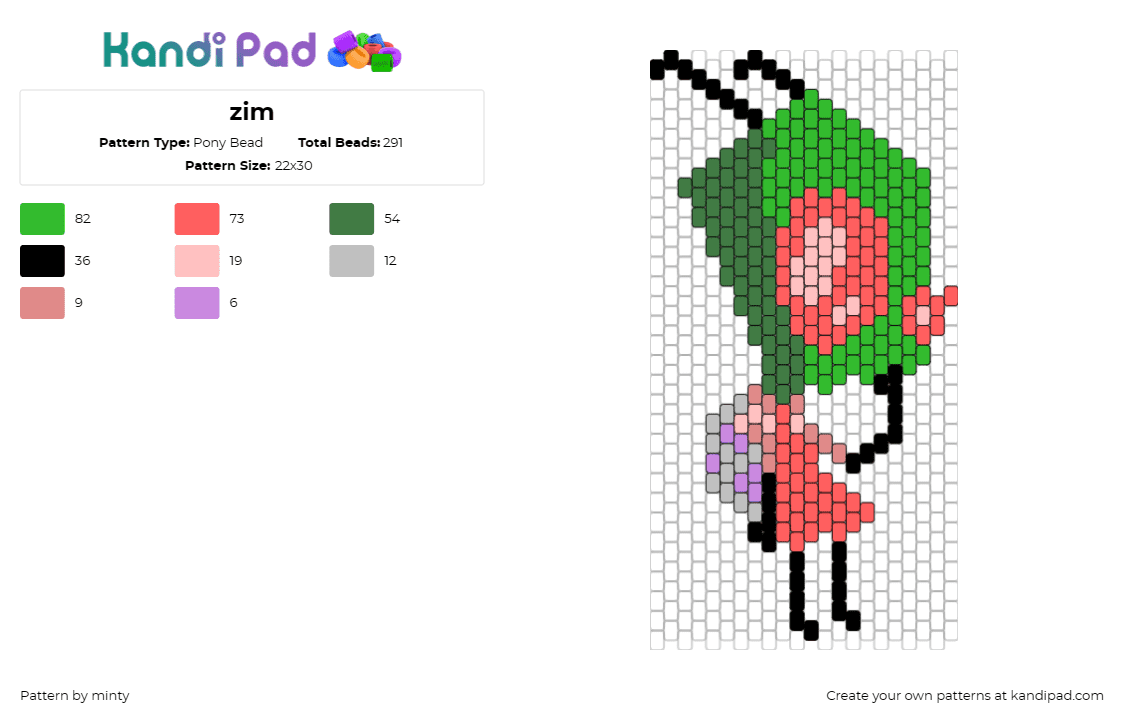 zim - Pony Bead Pattern by minty on Kandi Pad - invader zim,cartoon,alien,antagonist,animated,television,character,space,red,gre