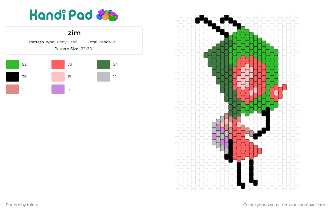 zim - Pony Bead Pattern by minty on Kandi Pad - invader zim,cartoon,alien,antagonist,animated,television,character,space,red,green