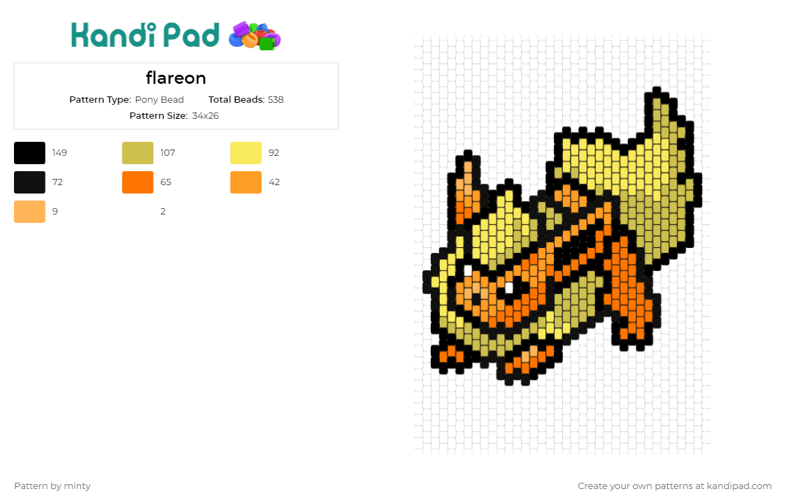 flareon - Pony Bead Pattern by minty on Kandi Pad - flareon,pokemon,eevee,fiery,character,warmth,vibrant,spirit,orange,yellow