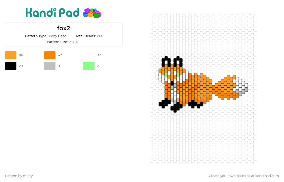 fox2 - Pony Bead Pattern by minty on Kandi Pad - fox,animal,playful,charming essence,whimsy,wildlife,beauty,orange
