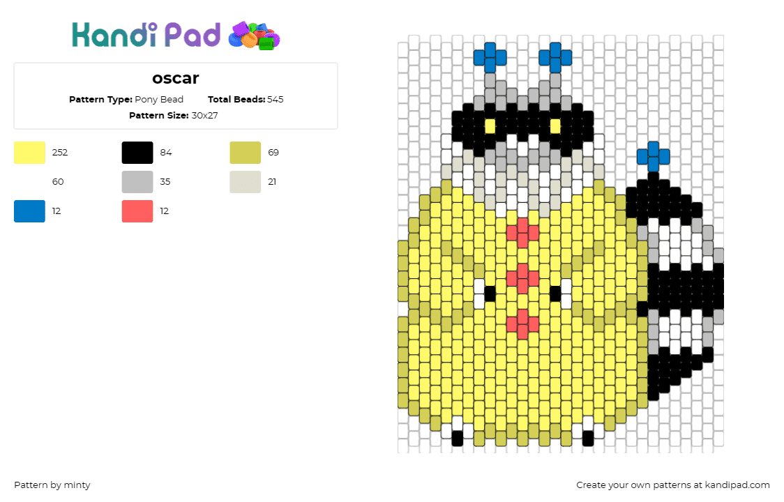 oscar - Pony Bead Pattern by minty on Kandi Pad - oscar,raccoon,woodland,creature,curious,clever,animal,nature,yellow