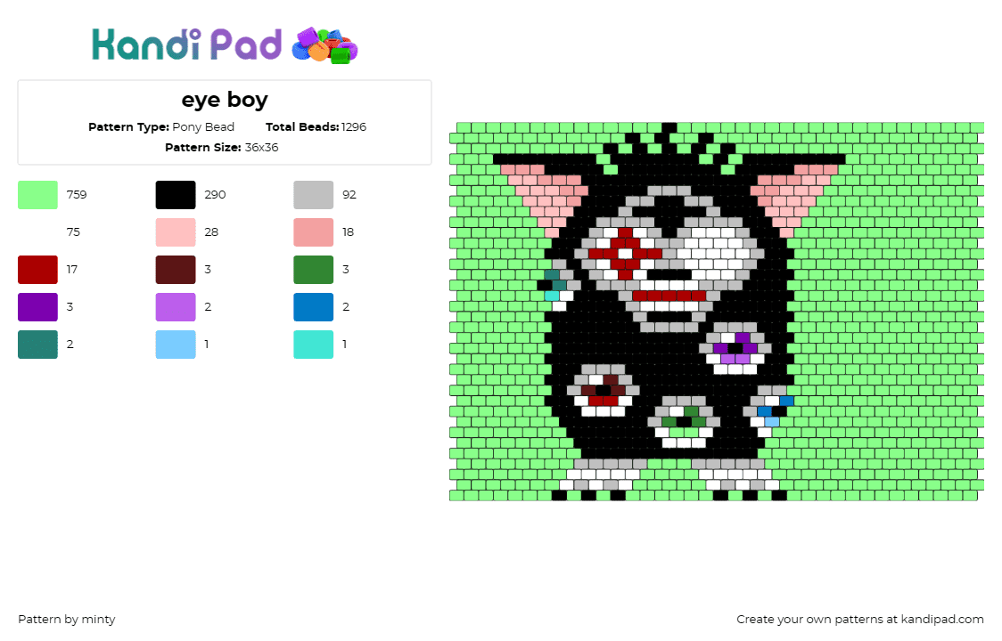 eye boy - Pony Bead Pattern by minty on Kandi Pad - furby,eyes,spooky,creepy,quirky,playful,character,green,black