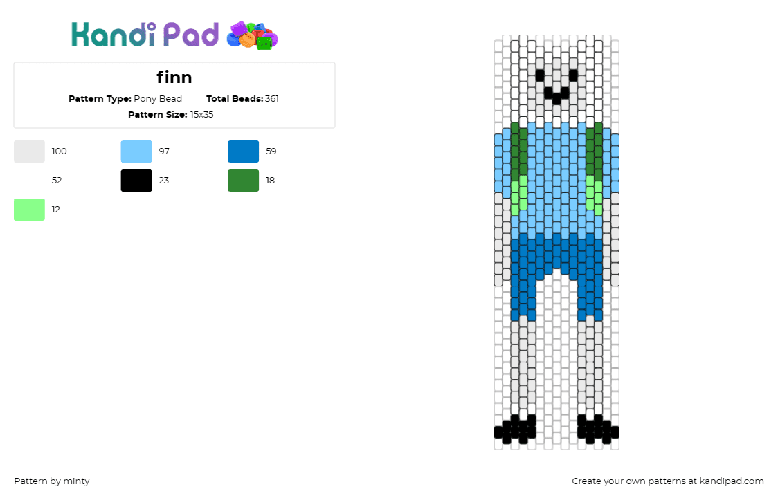 finn - Pony Bead Pattern by minty on Kandi Pad - finn,adventure time,cartoon,animated series,adventure,character,hero,blue,gray