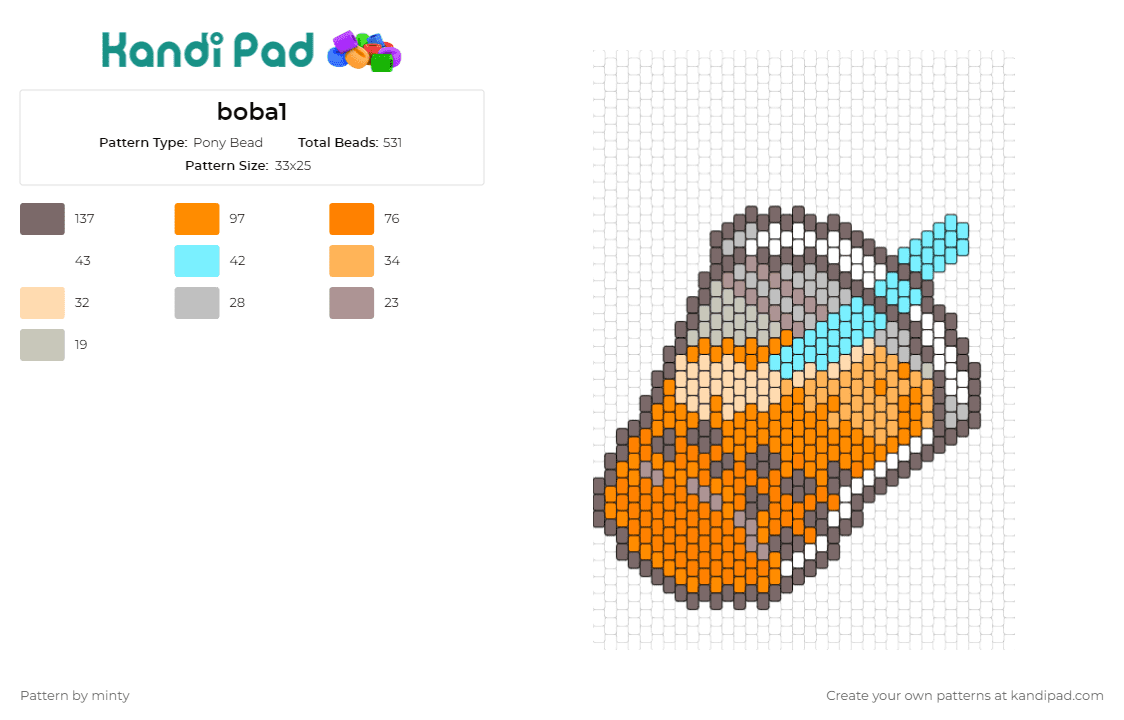 boba1 - Pony Bead Pattern by minty on Kandi Pad - boba,tea,drink,food,trendy,delicious,iconic,straw,pearls,orange