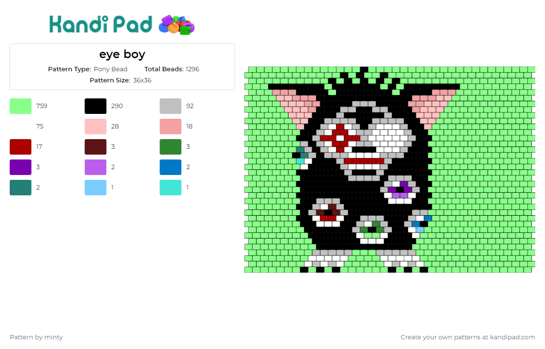 eye boy - Pony Bead Pattern by minty on Kandi Pad - furby,eyes,spooky,creepy,quirky,unique,captivating,playful,character,green,black