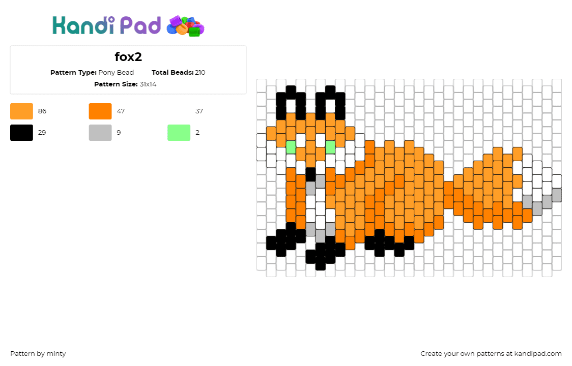 fox2 - Pony Bead Pattern by minty on Kandi Pad - fox,animal,playful,charming essence,wildlife,orange