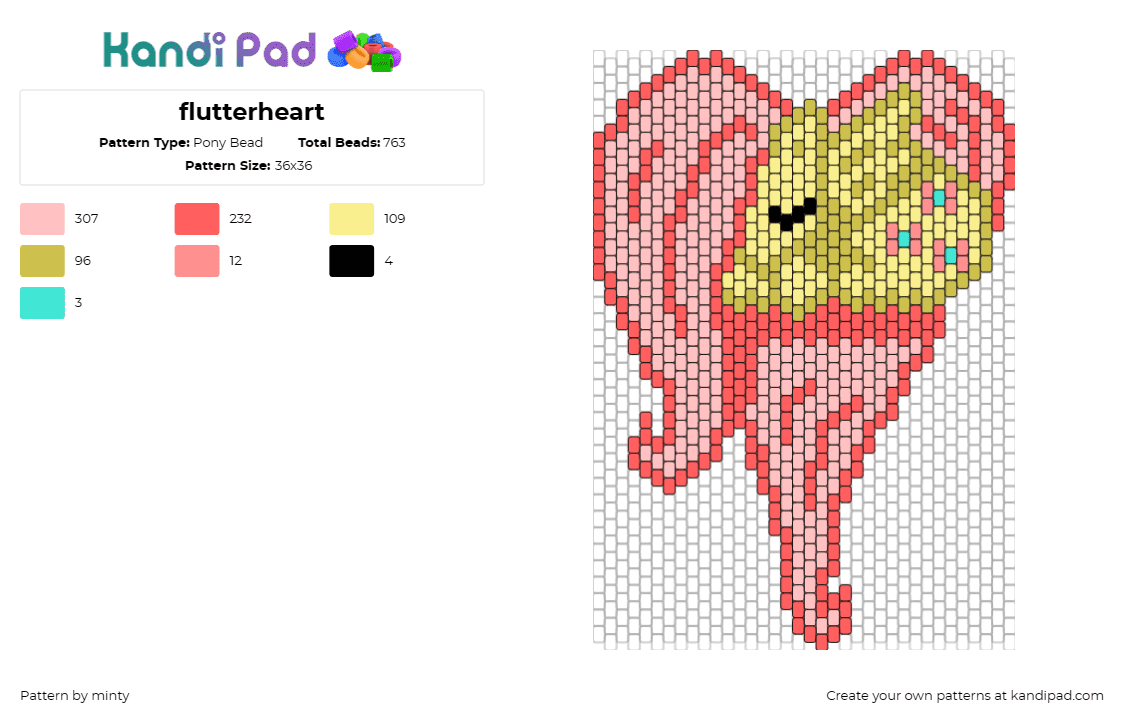 flutterheart - Pony Bead Pattern by minty on Kandi Pad - flutterheart,my little pony,magical,friendship,enchanting,character,pink