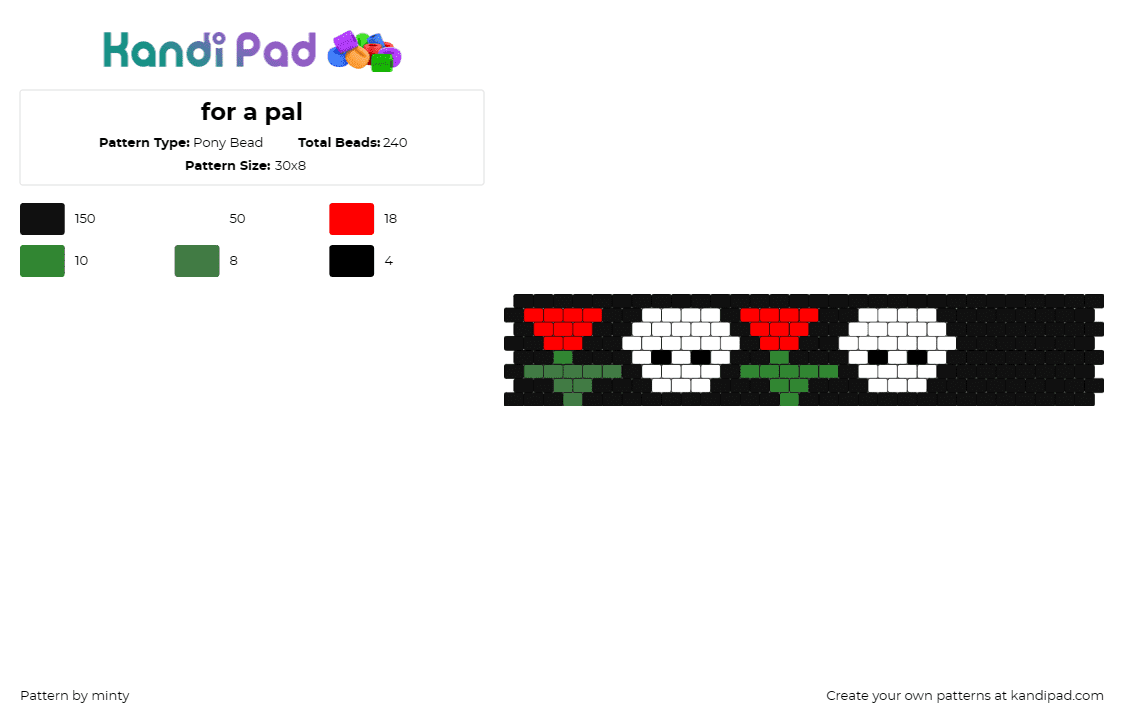 for a pal - Pony Bead Pattern by minty on Kandi Pad - skulls,roses,flowers,friends,cuff,gothic,classic,floral,bold,black