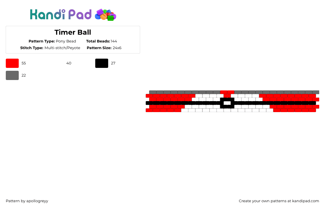 Timer Ball - Pony Bead Pattern by apollogreyy on Kandi Pad - red,gray,pokemon