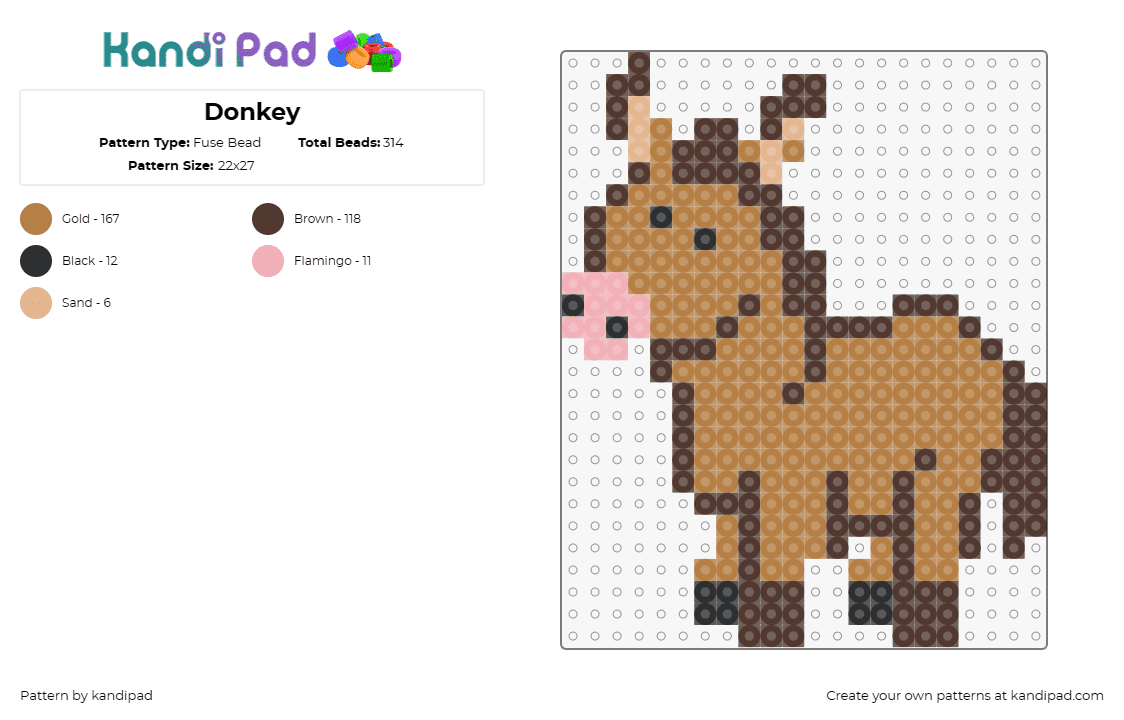 Donkey - Fuse Bead Pattern by kandipad on Kandi Pad - donkey,horse,animal,cute,simple,brown
