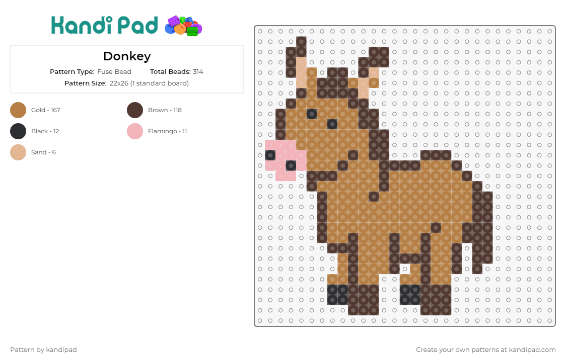 Donkey - Fuse Bead Pattern by kandipad on Kandi Pad - donkeys,animals,cute