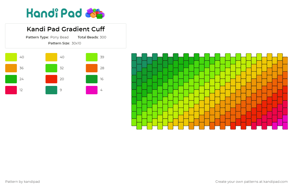 Kandi Pad Gradient Cuff - Pony Bead Pattern by kandipad on Kandi Pad - gradient,colorful,rainbows,cuff
