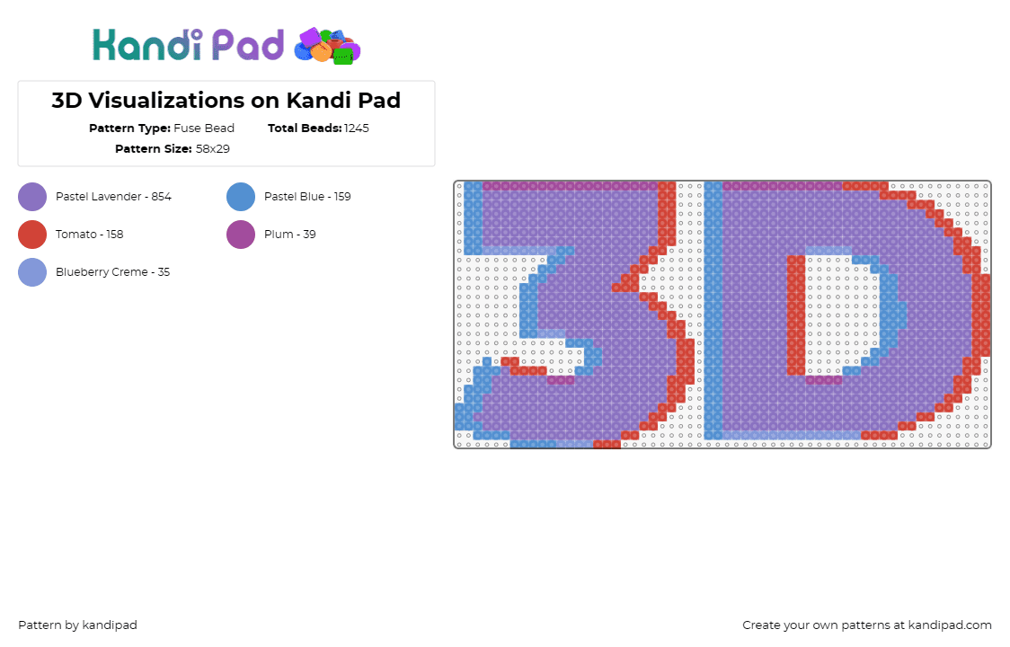 3D Visualizations on Kandi Pad - Fuse Bead Pattern by kandipad on Kandi Pad - 3d,text,bold,purple,red,blue