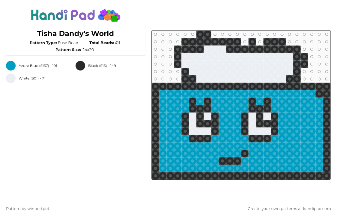 Tisha Dandy\'s World - Fuse Bead Pattern by winnertpot on Kandi Pad - light blue,white,dandy,tissue,tisha,roblox