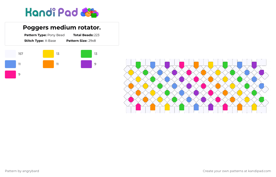 Poggers medium rotator. - Pony Bead Pattern by angrybard on Kandi Pad - white,light blue,orange,colorful,rainbow,rotator,big,colurful,xbased