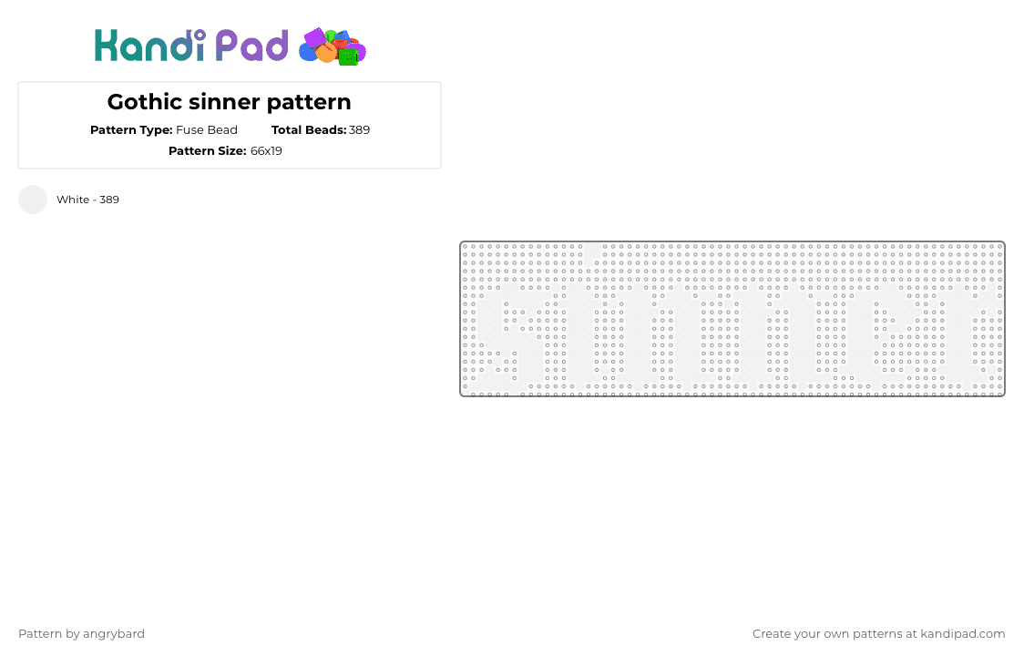 Gothic sinner pattern - Fuse Bead Pattern by angrybard on Kandi Pad - white,sinner,gothic,emo,punk