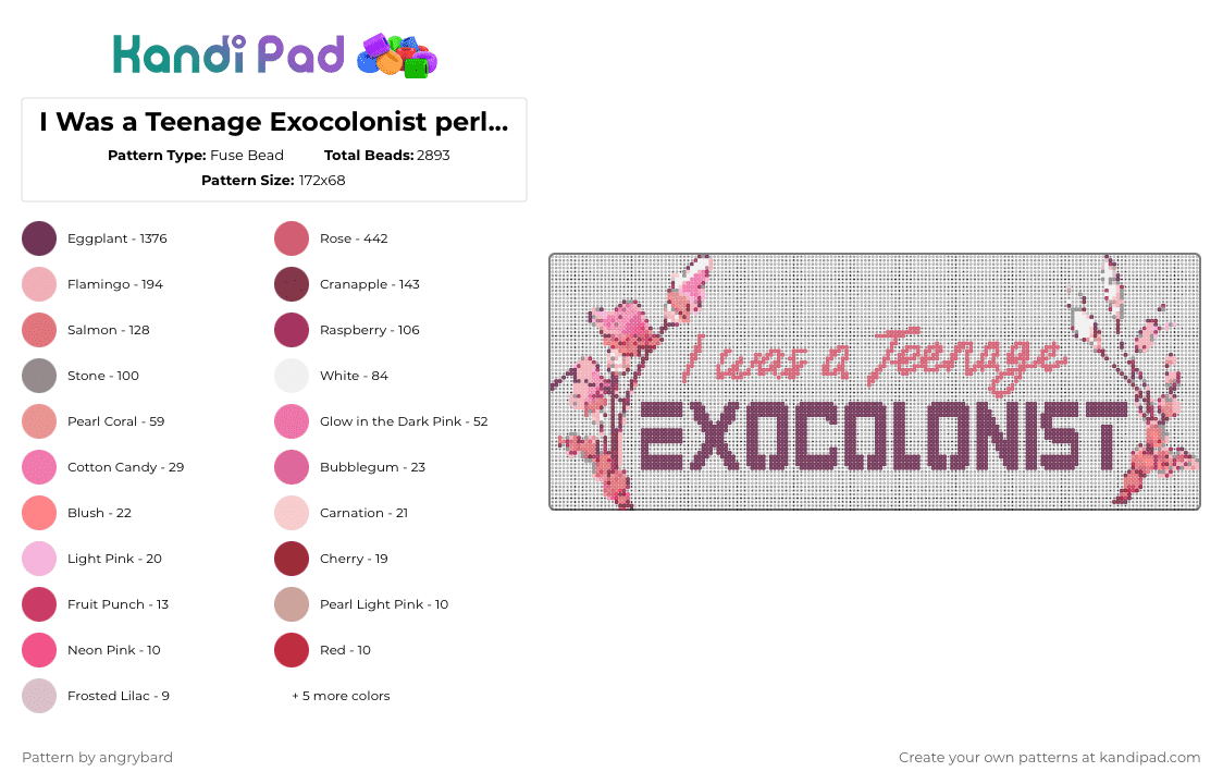 I Was a Teenage Exocolonist perler v1 - Fuse Bead Pattern by angrybard on Kandi Pad - pink,red,space,video game,game,exocolonist