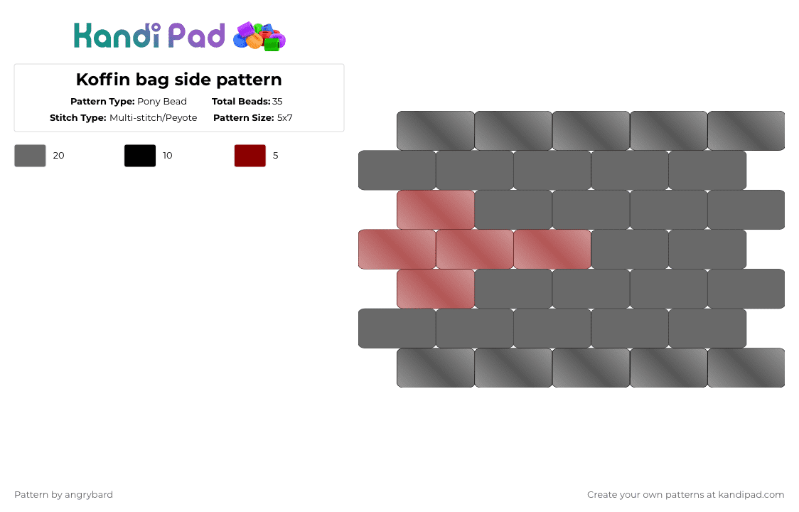 Koffin bag side pattern - Pony Bead Pattern by angrybard on Kandi Pad - gray,coffin,goth,vampire,bag