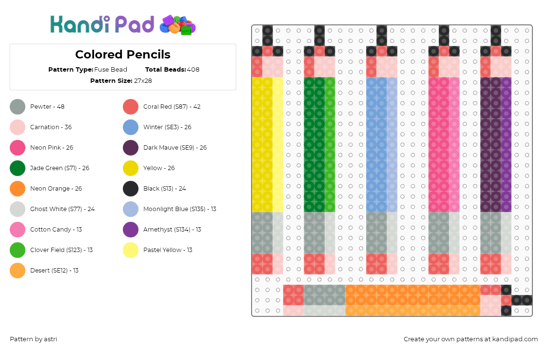 Colored Pencils - Fuse Bead Pattern by astri on Kandi Pad - pencils,colored pencils,art,drawing,red,gray,pink