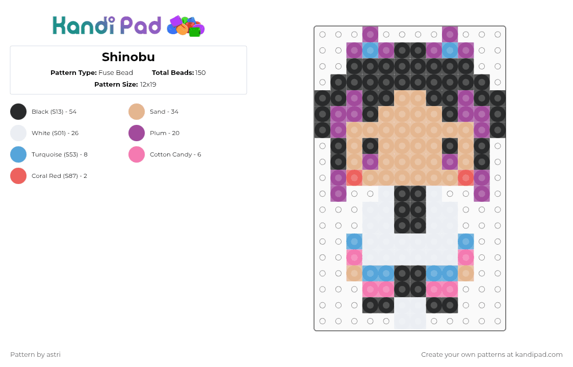 Shinobu - Fuse Bead Pattern by astri on Kandi Pad - pink,beige