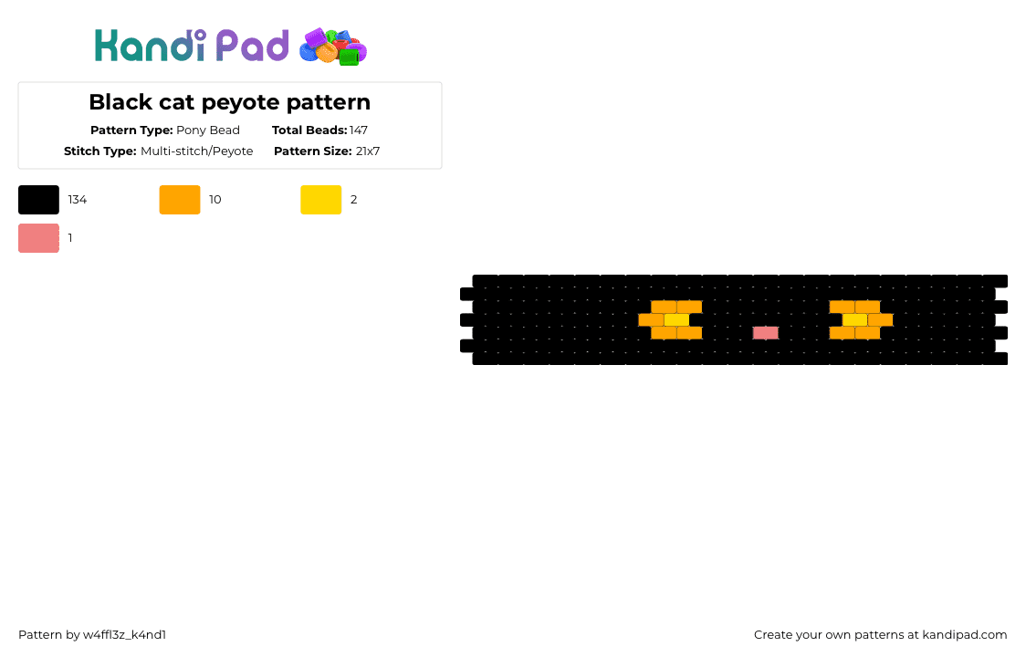 Black cat peyote pattern - Pony Bead Pattern by w4ffl3z_k4nd1 on Kandi Pad - cat,cuff,animal,black,orange,animals,peyote,simple