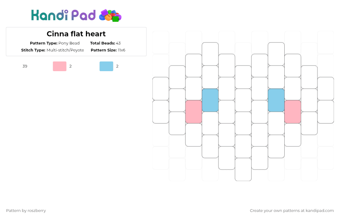 Cinna flat heart - Pony Bead Pattern by roszberry on Kandi Pad - cinnamoroll,dog,animal,white,pink,light blue,sanrio,heart