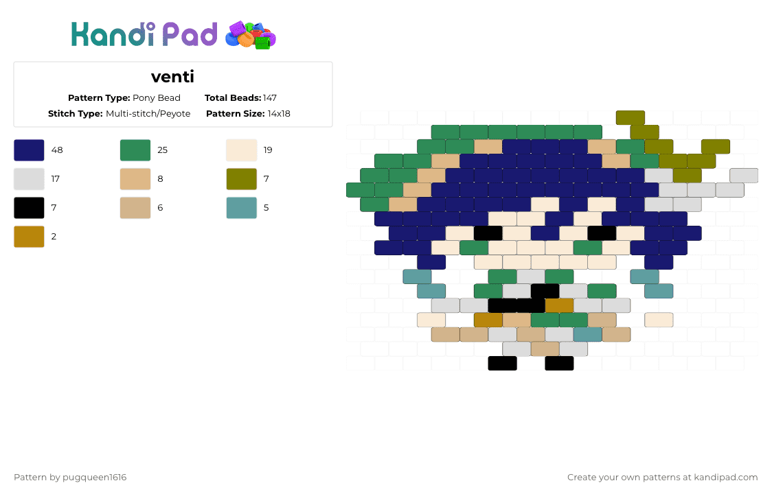 venti - Pony Bead Pattern by pugqueen1616 on Kandi Pad - green,purple,genshin impact,venti