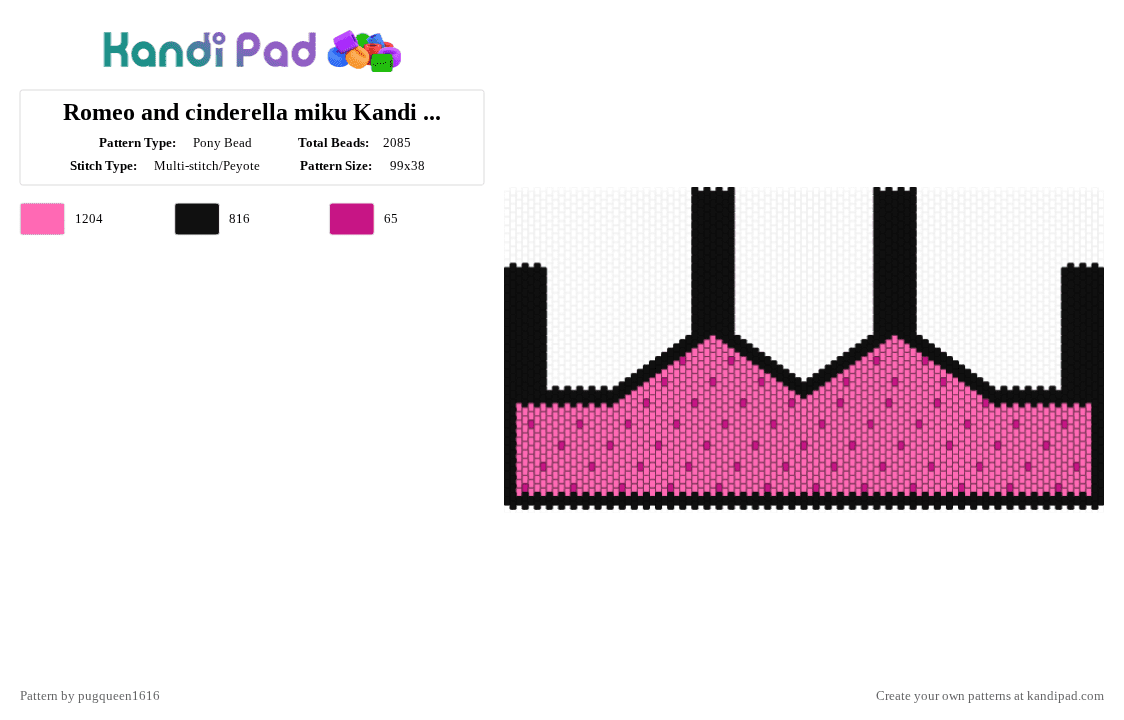 Romeo and cinderella miku Kandi shirt - Pony Bead Pattern by pugqueen1616 on Kandi Pad - black,pink,cotdcosplay
