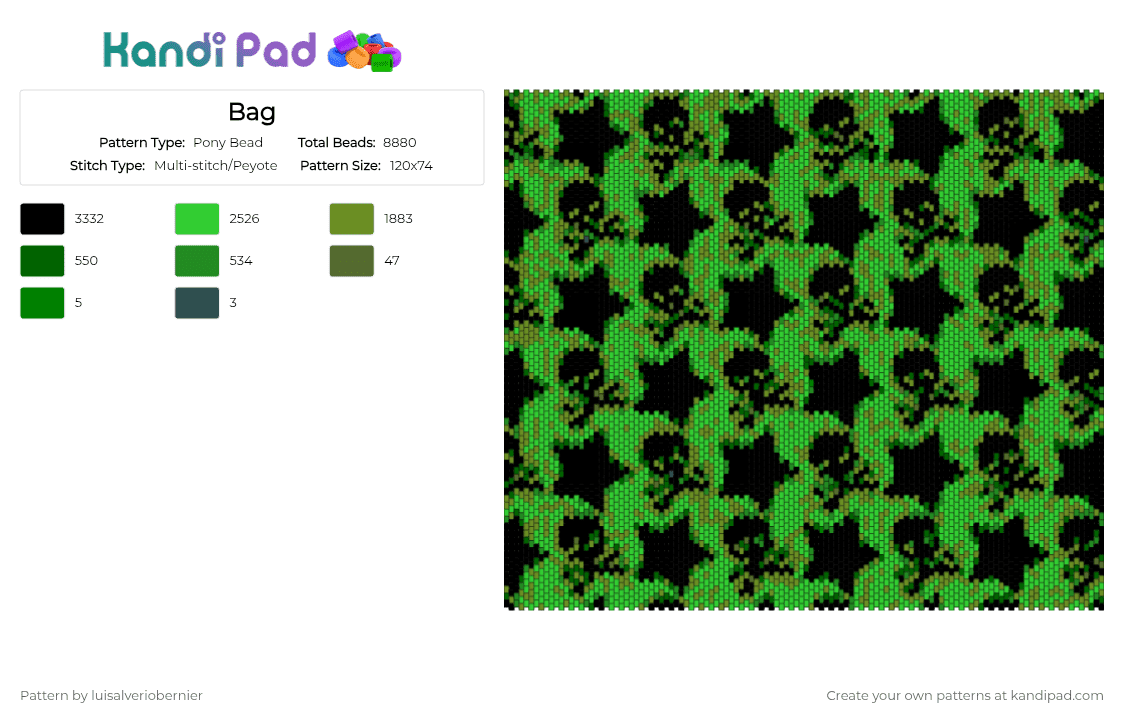Skulls with stars green panel - Pony Bead Pattern by ami333 on Kandi Pad - green