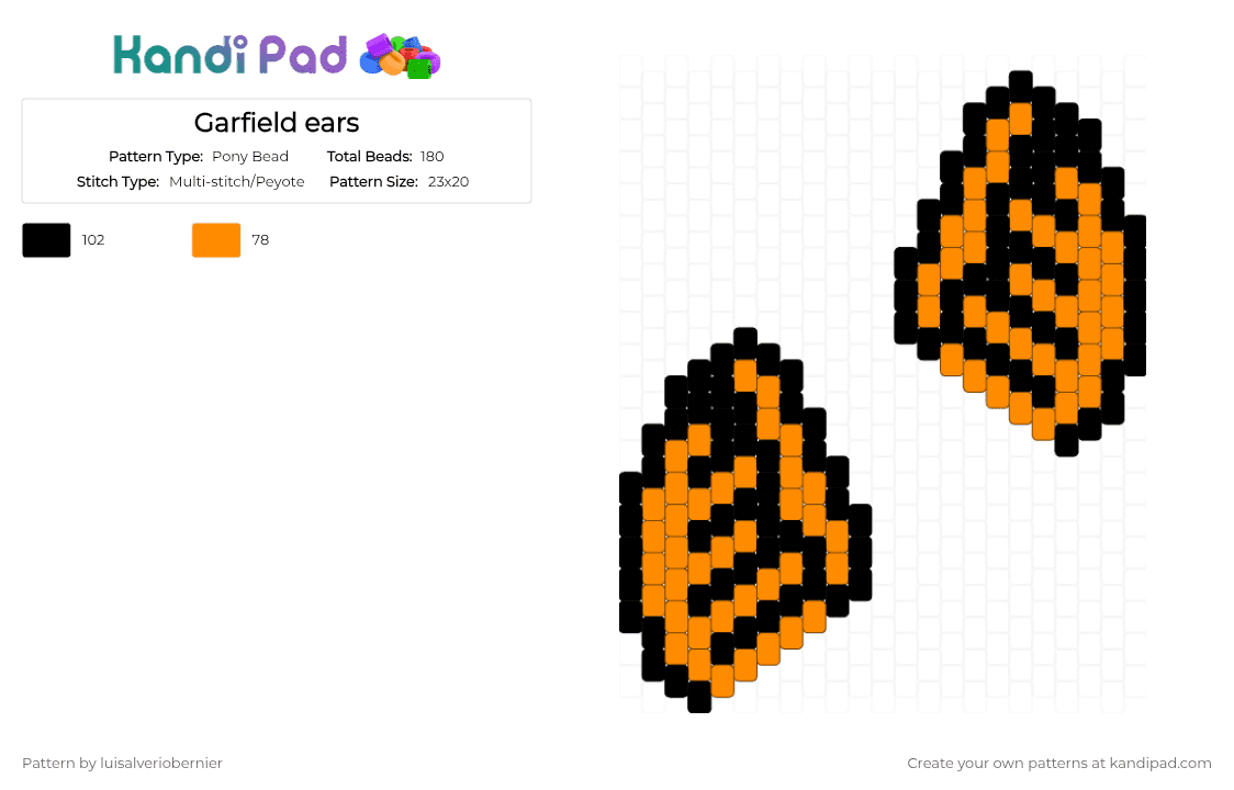 Garfield ears - Pony Bead Pattern by ami333 on Kandi Pad - black, orange