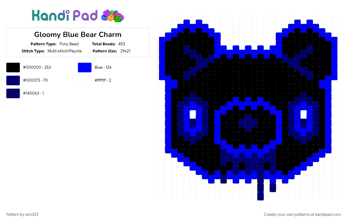 Gloomy Blue Bear Charm - Pony Bead Pattern by ami333 on Kandi Pad - purple