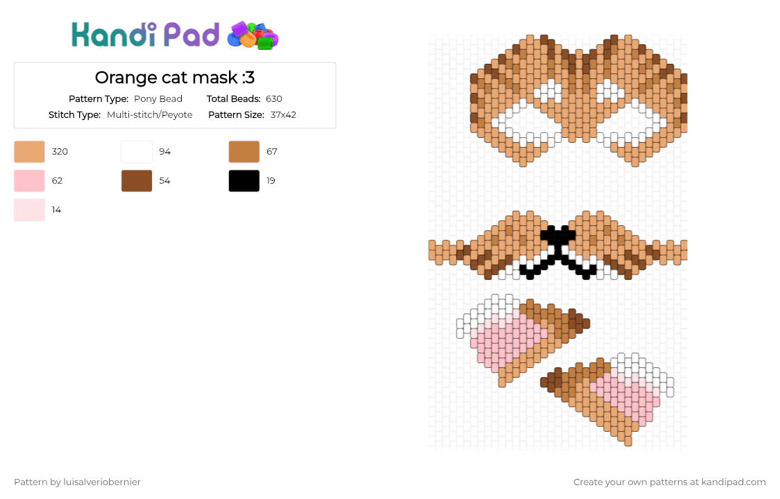 Orange cat mask :3 - Pony Bead Pattern by luisalveriobernier on Kandi Pad - orange