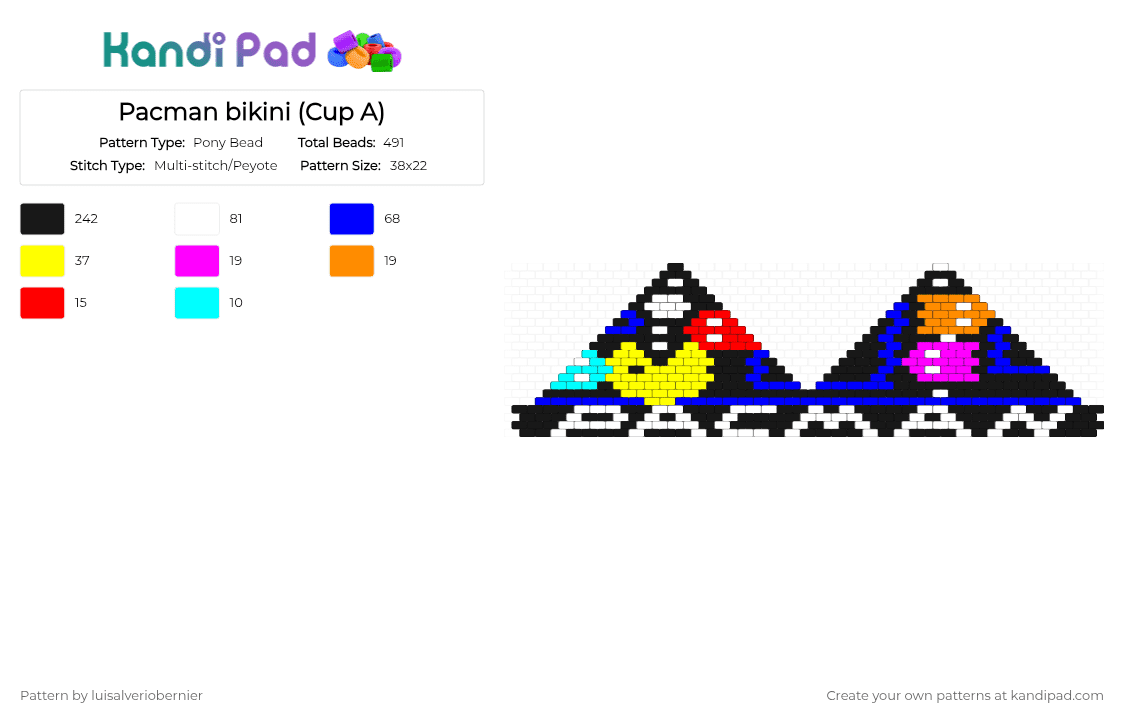 Pacman bikini (Cup A) - Pony Bead Pattern by ami333 on Kandi Pad - black, purple, yellow