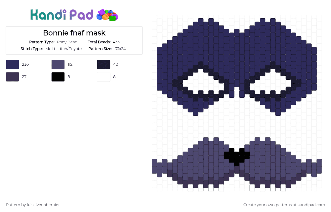 Bonnie fnaf mask - Pony Bead Pattern by ami333 on Kandi Pad - purple