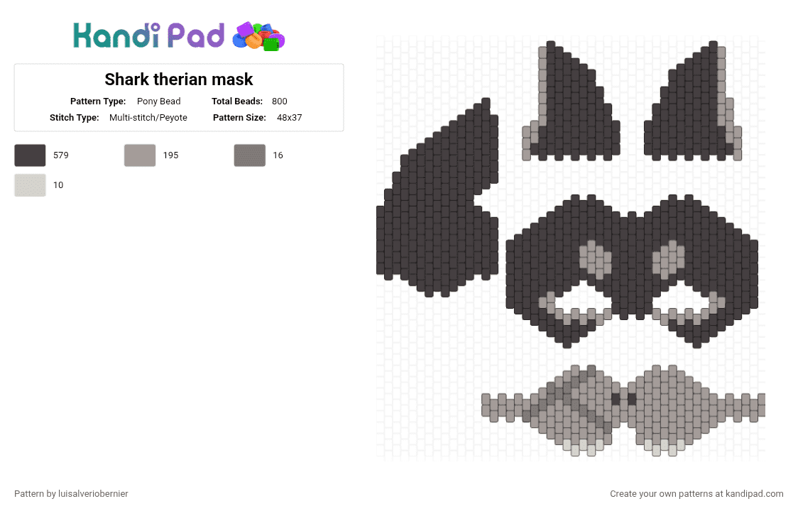 Shark therian mask - Pony Bead Pattern by luisalveriobernier on Kandi Pad - brown
